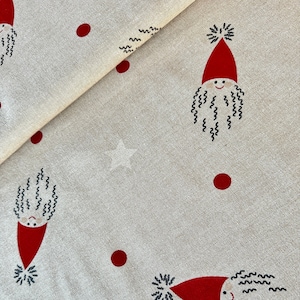 Christmas cotton fabric WICHTEL, Christmas fabric, Christmas, decorative fabric beige-red-multicolored
