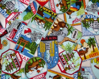 Makower patchwork fabric Around the world countries, cities, patches