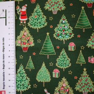 Makower patchwork fabric Merry Christmas Trees, Christmas fabric, Christmas, decorative fabric Christmas trees, gift packages, Santa Claus image 3