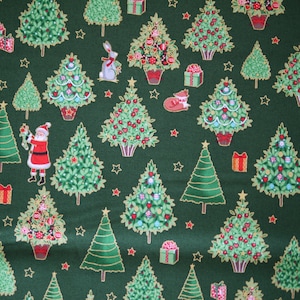 Makower patchwork fabric Merry Christmas Trees, Christmas fabric, Christmas, decorative fabric Christmas trees, gift packages, Santa Claus image 7