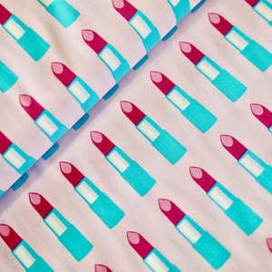 65 cm Michael Miller patchwork fabric GLAM GIRLS lipstick pink-turquoise, cotton fabric cosmetics, fabric make-up, sewing cosmetic bag