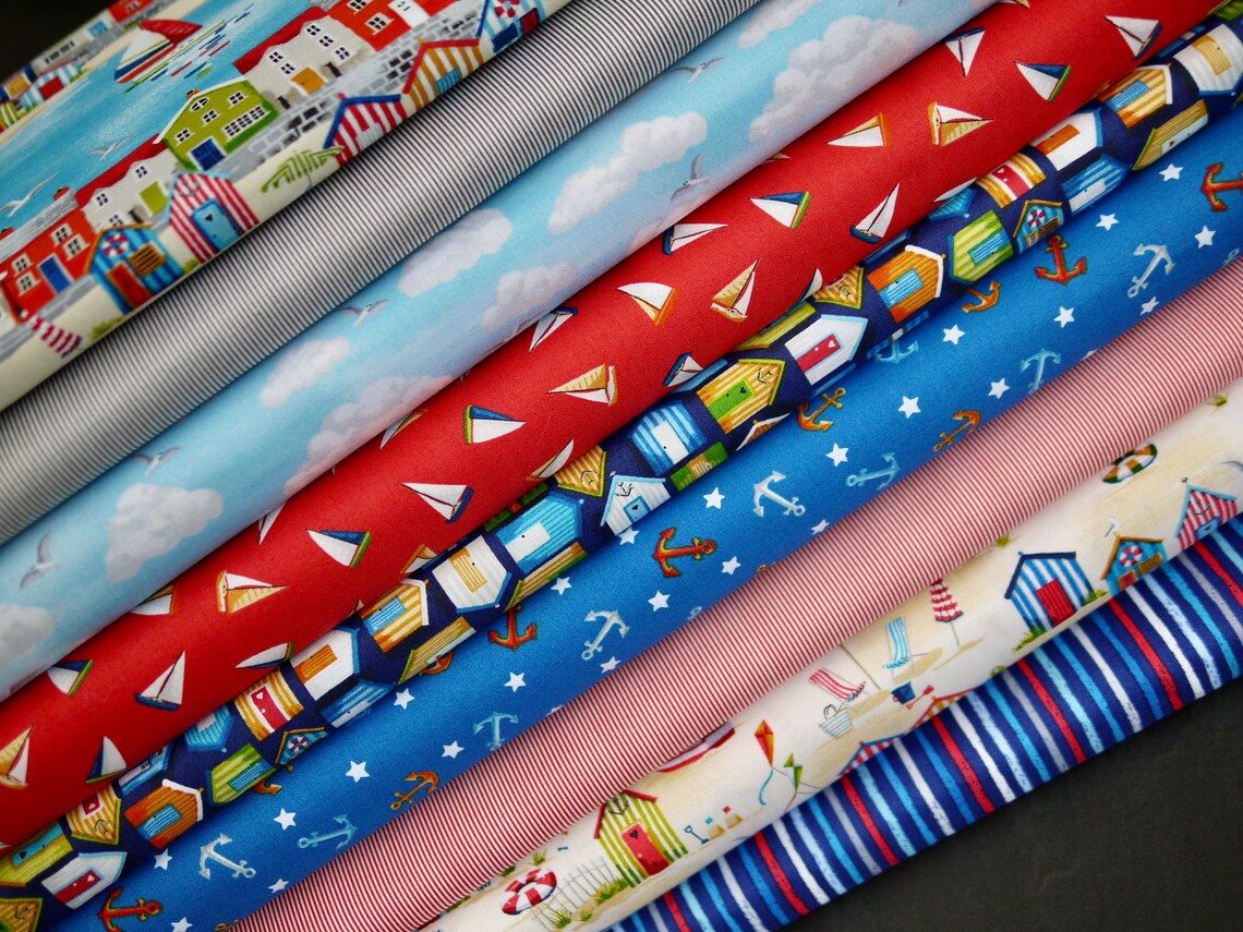 Makower patchwork fabric Beside the Sea sailing ships Etsy