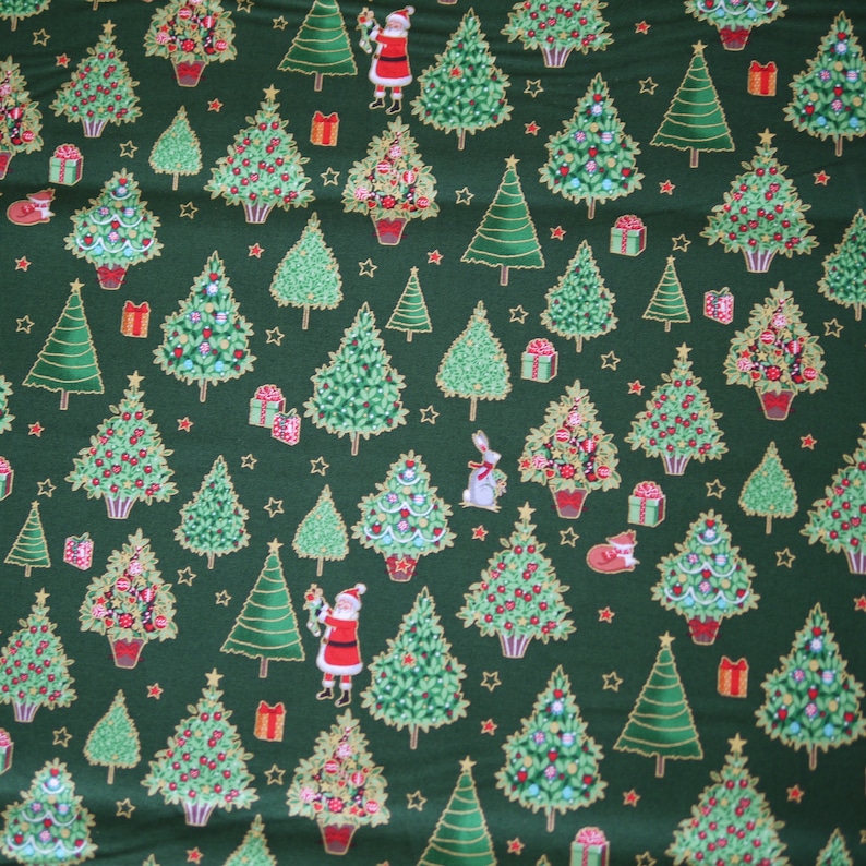 Makower patchwork fabric Merry Christmas Trees, Christmas fabric, Christmas, decorative fabric Christmas trees, gift packages, Santa Claus image 8