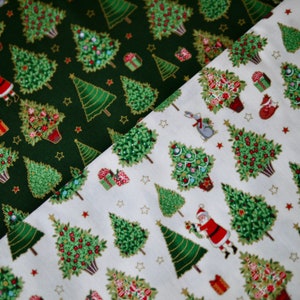 Makower patchwork fabric Merry Christmas Trees, Christmas fabric, Christmas, decorative fabric Christmas trees, gift packages, Santa Claus image 9