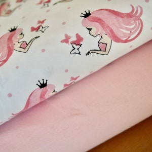 Confezione di tessuto jersey Fräulein von Julie, tessuto jersey PRINCESS rosa-bianco, tessuto per bambini, jersey per bambine, tessuto per abiti, tessuto per magliette