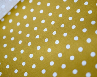 HILCO laminated cotton fabric Pointie Enduit mustard yellow, oilcloth, coated cotton, coated cotton fabric, dots, dotted