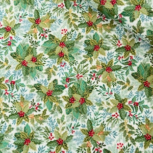Makower Christmas fabric holly, fir, branches, leaves, patchwork fabric Christmas, series Good Tiding, cotton fabric Christmas, decorative fabric