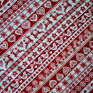 Makower patchwork fabric SCANDI stars red and white, Christmas fabric, border fabric red and white, cotton fabric Christmas, reindeer, deer, stars