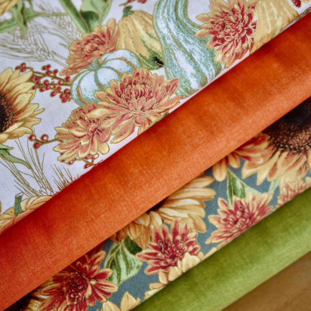 Kaufman/makower Fabric Package Sunflowers and Pumpkins 4 Etsy