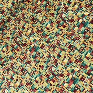 Makower bomullstyg GOLDEN – Patchwork- och quilttyg 110 cm brett, geometriskt mönster grön-brun-guld, tyger som metervara