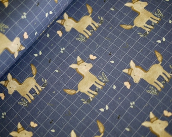 Miss by Julie jersey di cotone, tessuto jersey per bambini asinello, tessuto t-shirt per bambini, tessuto per abiti ragazzo ragazze blu-beige