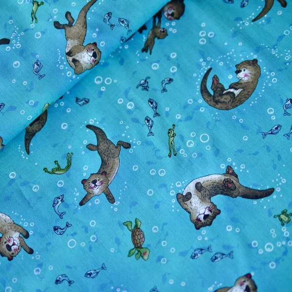 Henry Glass patchwork fabric "River Romp", fabric cotton otter fish, turtles, frogs, children's fabric, combination fabric for baby blanket