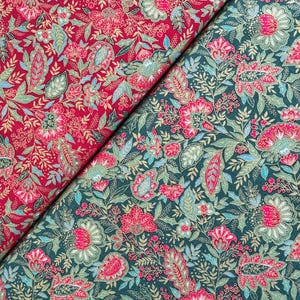 Makower Christmas fabric patchwork fabric Christmas, series Good Tiding, cotton fabric Christmas, decorative fabric noble, flowers leaves - 2 colors