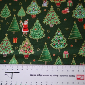 Makower patchwork fabric Merry Christmas Trees, Christmas fabric, Christmas, decorative fabric Christmas trees, gift packages, Santa Claus image 2