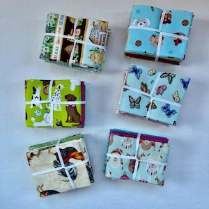 Fabric packages patchwork fabric 4 fabrics each 25 x 55 cm, cotton fabric animals dogs llama cat chicken rooster bee butterfly flowers, fabric remnant