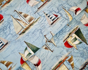 Miller Patchworkstoff WORLD TRAVELER maritim Segelschiffe, maritimer Baumwollstoff, Dekostoff