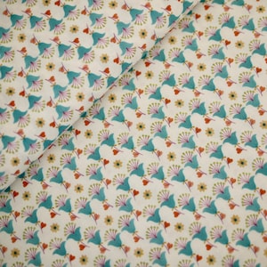 HILCO Popeline Baumwollstoff Serie EMILIE Blumen, Tulpen, geblümter Baumwollstoff, türkis bunt, Dekostoff, Kleiderstoff Damen Baumwolle
