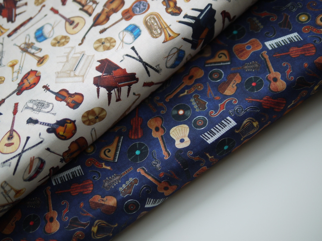 Quilting Treasures Patchwork Fabric Musical Instruments, Cotton Fabric