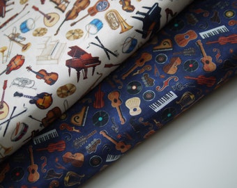 Quilting Treasures patchwork fabric musical instruments, cotton fabric, fabric violin, piano, piano, trumpet, drums, saxophone, harp