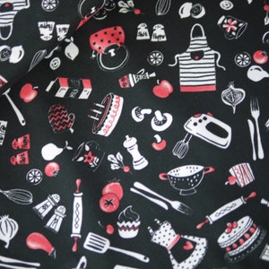 Michael Miller patchwork fabric KISS THE COOK kitchen utensils cotton fabric decorative fabric kitchen fabric kitchen apron kitchen kettle black