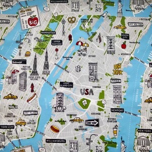 Wachstuch NYC, New York Stadtplan, Straßenplan, Amerika, USA, beschichteter Stoff, laminierter Baumwollstoff, wasserabweisend, 50x135cm