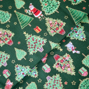 Makower patchwork fabric Merry Christmas Trees, Christmas fabric, Christmas, decorative fabric Christmas trees, gift packages, Santa Claus