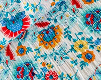 Muselina de algodón HILCO FLORA, flores de muselina, gasa doble floral, tela de muselina para mujer y niño, muselina estampada, floral, remanente de tela