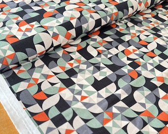 Andover patchwork fabric VERDIGRIS SPADINA patina, cotton fabric, decorative fabric modern, geometric pattern olive-black-orange