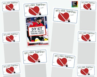 Hockey Valentines Day Cards for Kids School Classroom Exchange, Let's Stick Together 10 Pack, DIY Do It Yourself Kit Valentine NO CARDS