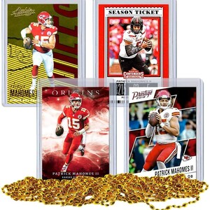 Patrick Mahomes Football Card Bundle, Mint Condition with Chiefs Necklace