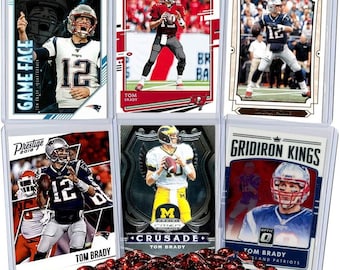 Tom Brady Football Card Bundle, Set of 6 Assorted  Mint Football Cards Super Bowl Champion Tom Brady, Protected by Sleeve and Toploader
