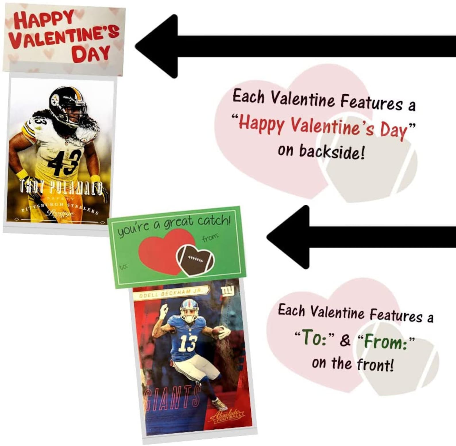 Football Valentines Day Cards for Kids School Classroom Exchange, You