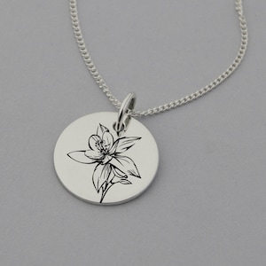 Orchid Necklace, Orchid Jewellery, Orchid Gifts, Flower Gifts, 15mm Disc, Sterling Silver
