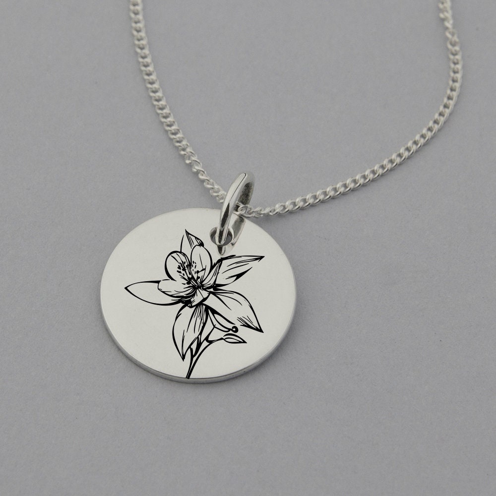 Orchid Necklace, Orchid Jewellery, Orchid Gifts, Flower Gifts, 15mm Disc, Sterling Silver