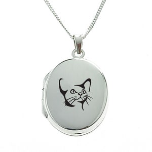 Cat Locket, Cat Lover Gift, Oval Locket, Sterling Silver