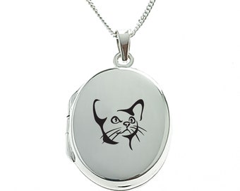 Cat Locket, Cat Lover Gift, Oval Locket, Sterling Silver