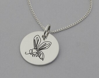 Bee Necklace, Bee Jewelry, Bee Gifts, Bee Jewellery, Sterling Silver, 15mm Disc