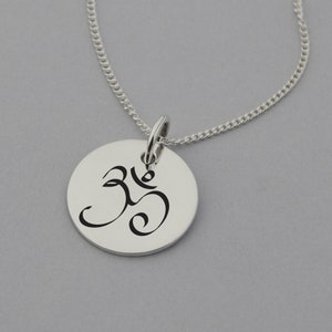 OM Necklace, OM Pendant, OM Jewellery, Spiritual Jewellery, Sterling Silver, 15mm Disc