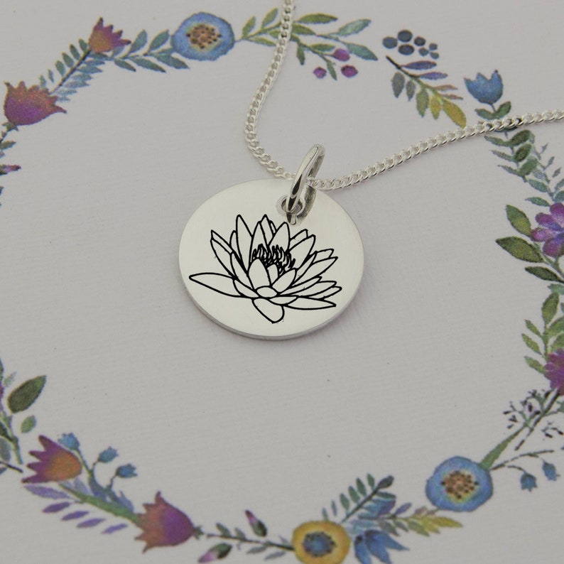 July Birthflower Water Lily Necklace, Water Lily Jewelry, Birth Flowers