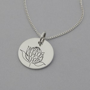 Protea Necklace, Protea Jewelry, Protea Gifts, South Africa Jewelry, King Protea, Fynbos Jewelry, 15mm Disc