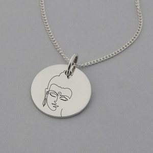 Buddha Necklace with &#39;What I think I become&#39; engraved on reverse, Buddha Jewelry, Buddha Gifts, Spiritual Gifts, 15mm Disc, Sterling Silver