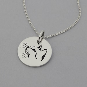 Cat Necklace, Cat Pendant, Cat Jewelry, Cat Lover Gifts, Sterling Silver, 15mm Disc
