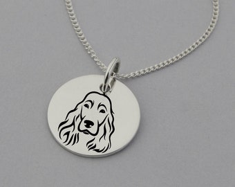 Cocker Spaniel Necklace, Cocker Spaniel Jewellery, Cocker Spaniel Gifts, Dog Breed Jewellery, Sterling Silver, 15mm Disc