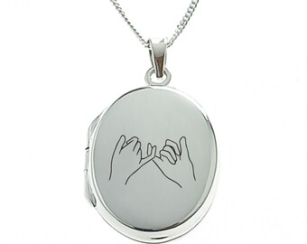 Pinky Promise Locket, Engraved Locket, Promise Jewelry, Oval Locket, Sterling Silver