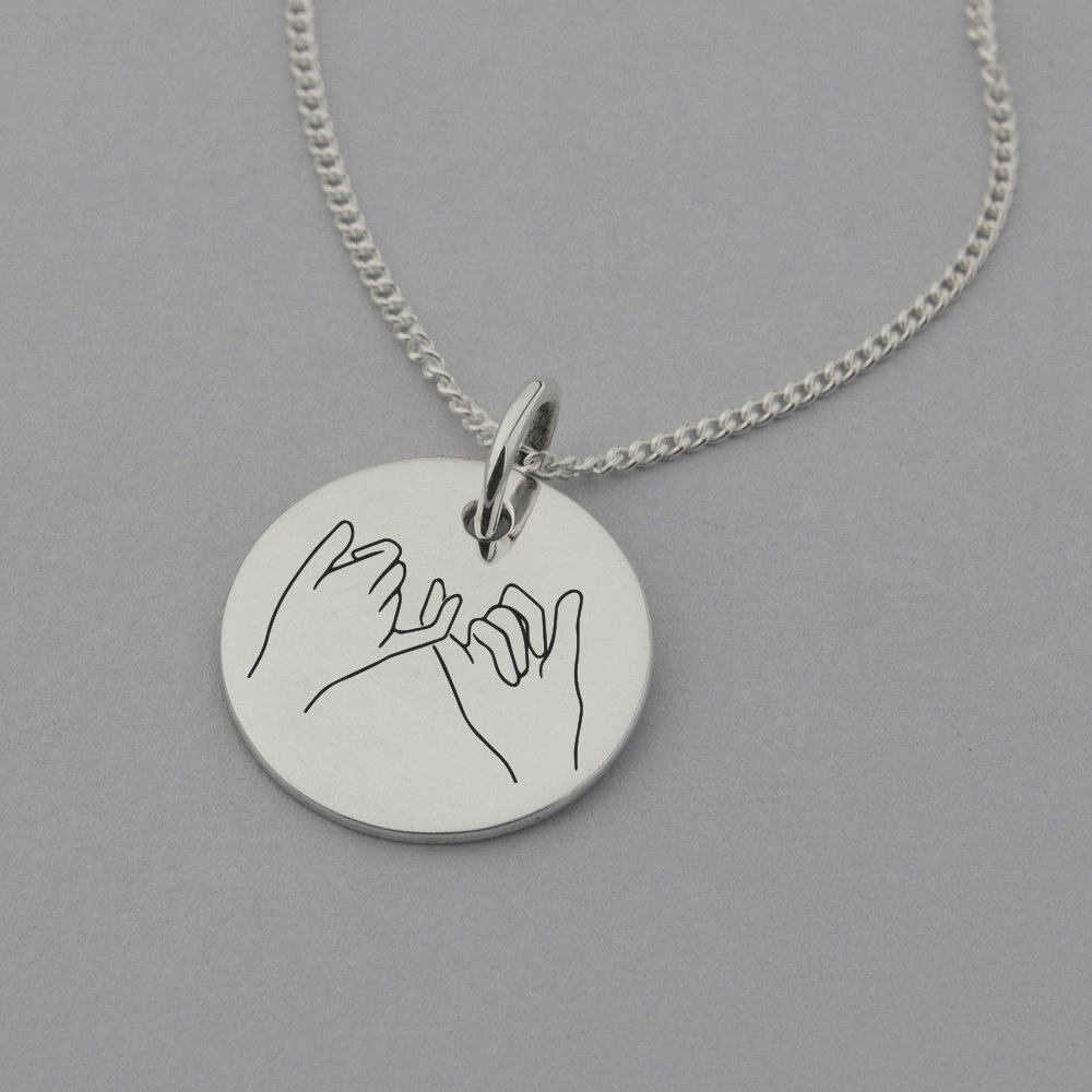 Pinky Promise Necklace with 'Forever' engraved on reverse, Pinky Promise Jewelry, Pinky Promise Gifts, 15mm Disc, Sterling Silver