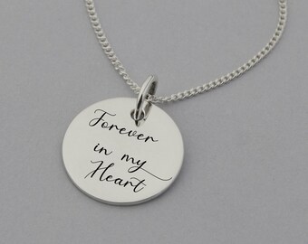 Forever in my Heart Necklace, Memory Necklace, Sentiment Necklace, Sterling Silver, 15mm Disc