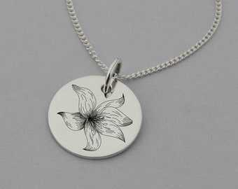 Gladiolus Flower Necklace with 'Keep Going' on the reverse, Motivational Jewelry, Motivational Gift, 15mm Disc, Sterling Silver