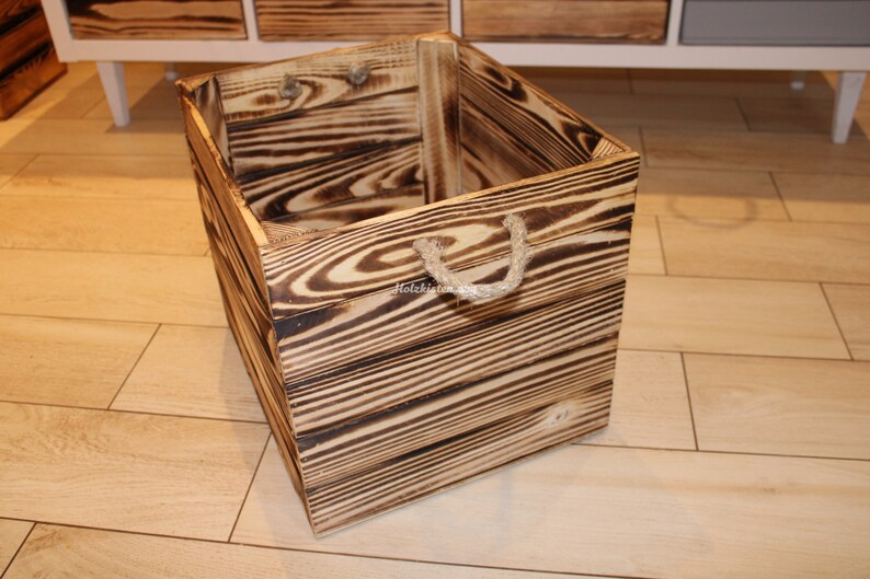 Natural wooden box with the hemp rope suitable for Ikea Kallax Etsy