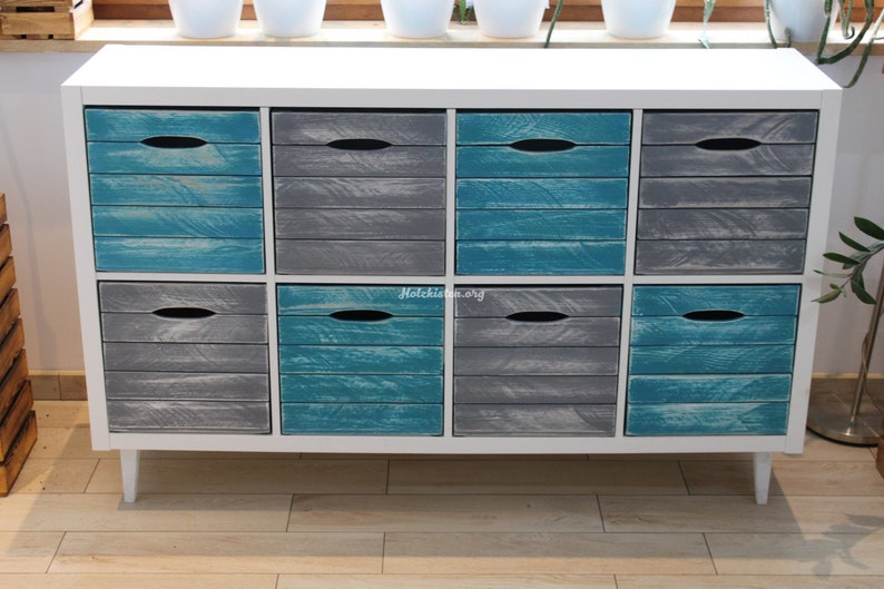 Set of 4 wooden boxes blue and grey suitable for Kallax Unit Etsy