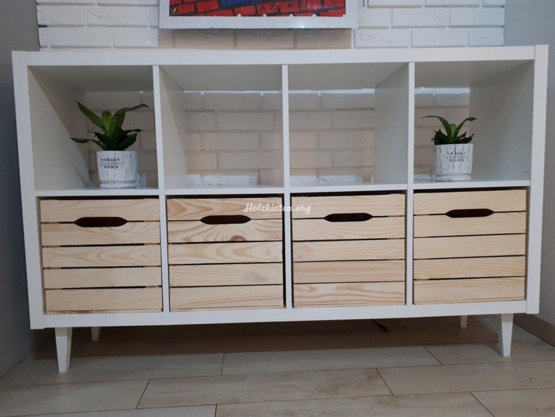Set of four Kallax wooden natural boxes fits in Ikea Kallax Etsy